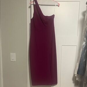 Lulu's One-Shoulder Wine Midi Dress